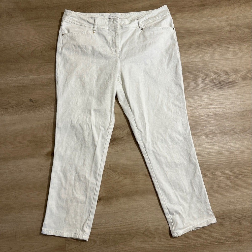 Cache Pants Women 14 White‎ Cropped Cotton Blend Stretch Casual